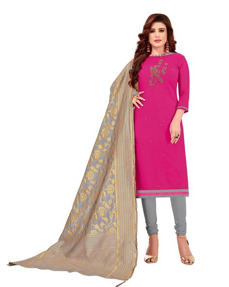 Embroidered Unstitched Dress Material Price in India