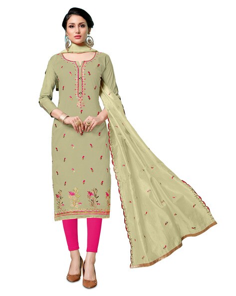 Embroidered Unstitched 3-Piece Dress Material Price in India