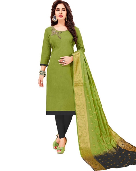 Embroidered Unstitched Dress Material Price in India