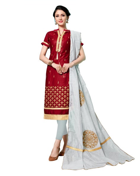 Embroidered Unstitched Dress Material Price in India