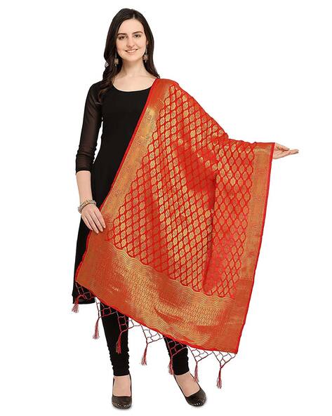 Banarasi Poly Silk Zari Woven Dupatta with Tassels Price in India
