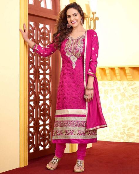 Embroidered Unstitched Dress Material Price in India