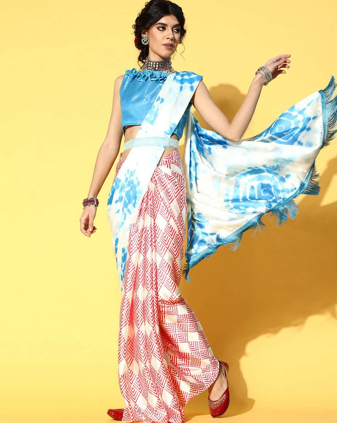 Pink & White Pure Linen Tie-Dye Saree Design by Via East at Pernia's Pop Up  Shop 2024