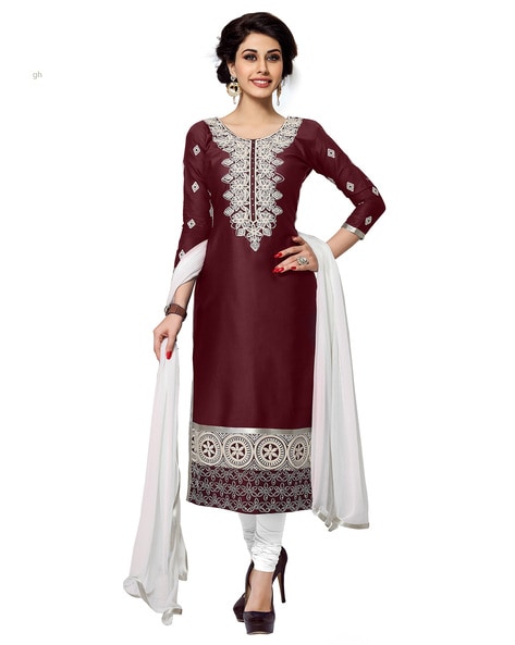 Unstitched Dress Material with Embroidered Detail Price in India