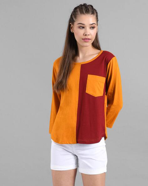 KOTTY Colourblock Round-Neck T-shirt with Patch Pocket