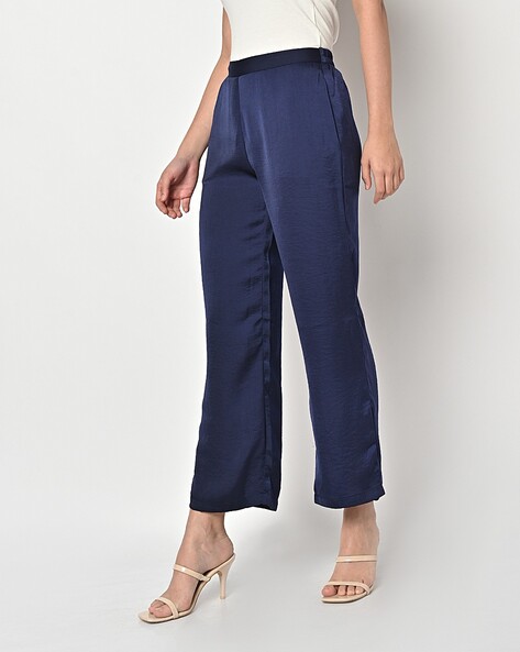 Buy Navy Blue High Rise Wide Leg Pants Online In India