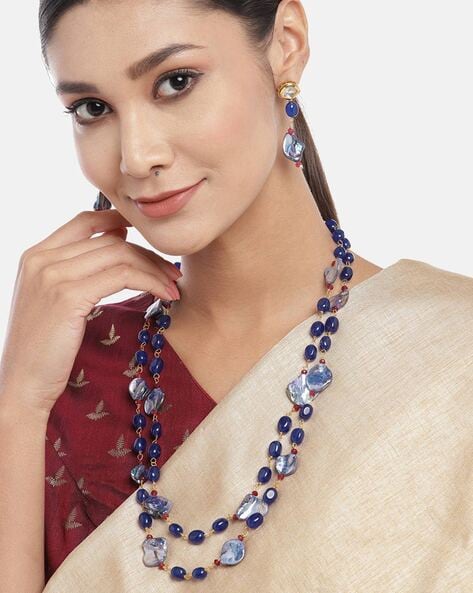Buy Aatmana Blue & Grey Gold-Tone Beaded Necklace Set Online At Best Price  @ Tata CLiQ