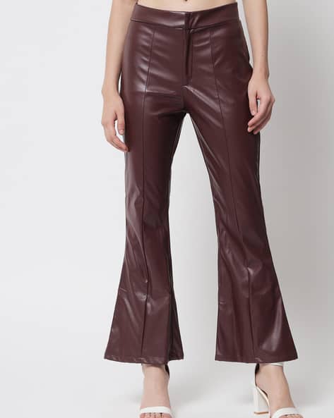 Mid-Rise Flared Leather Trousers