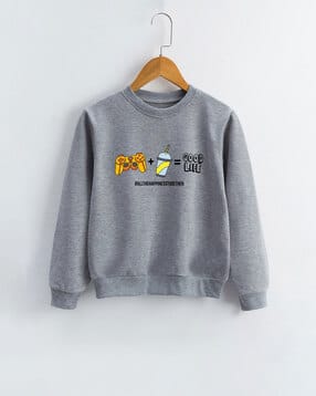 kotty Heathered Sweatshirt with Ribbed Sleeves-picture-38