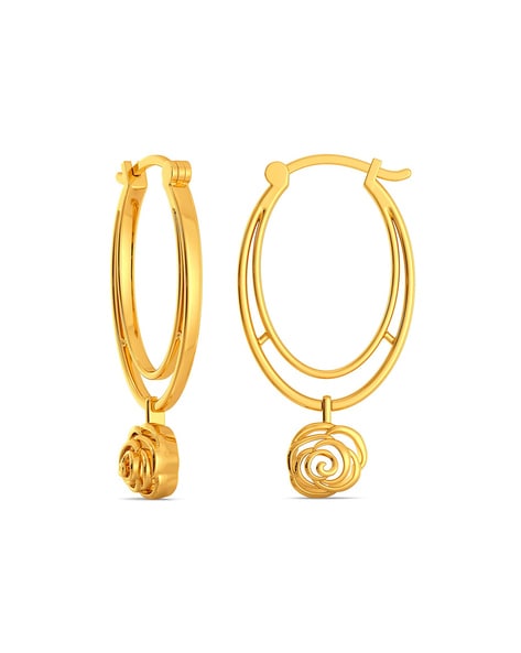 Medium 14K Yellow Gold Oval Ribbed Brushed Hoop Earrings | GoldenMine.com