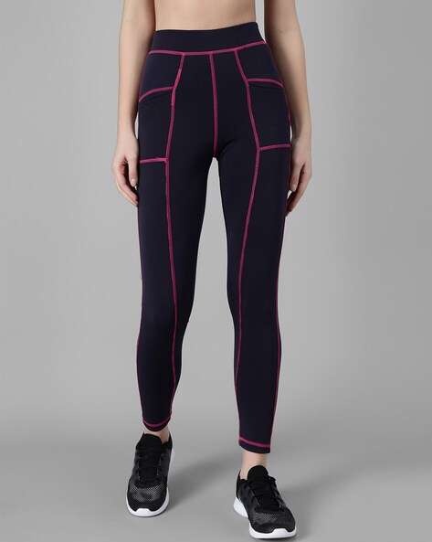 Ankle-Length Sports Leggings with Mesh Panel