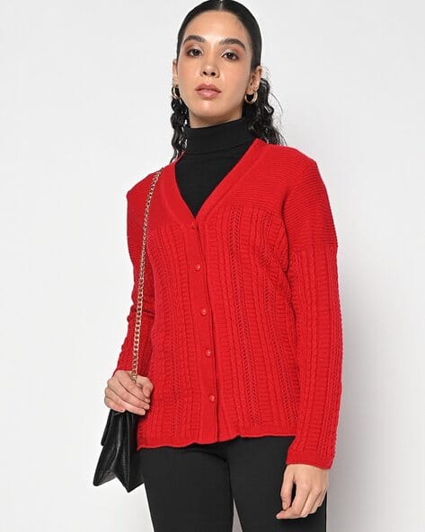 Striped V-neck Button-Down Cardigan