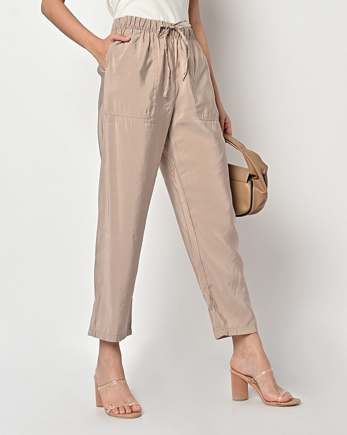 Buy Beige Colour Cotton Trousers for Women  Regular Fit Trousers  Naariy