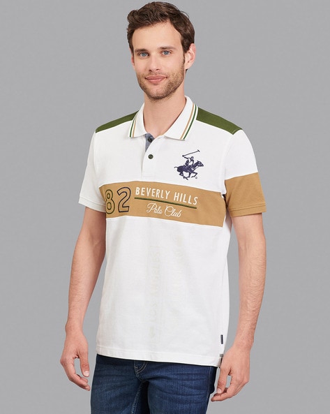 Regular Fit Colourblock Polo T Shirt with Logo Embroidery