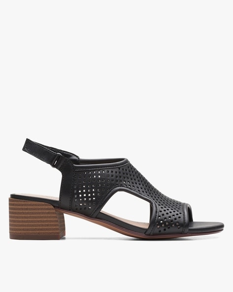 Women's Black Roman Style High Heels - Cut Out Sole / Black