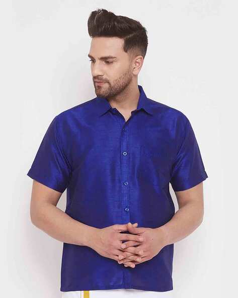 Royal blue mens hot sale dress shirt short sleeve