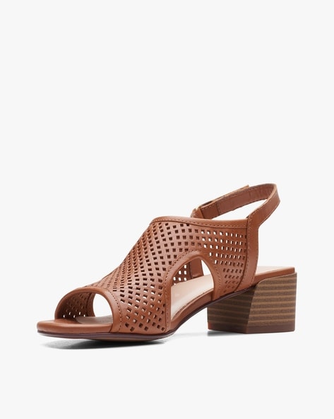 Clarks laser cut leather wedge outlet sandal