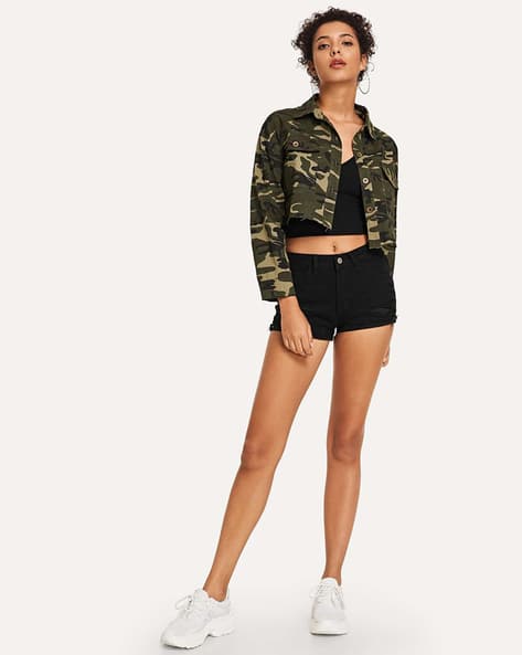 Camo Jacket Jaket Crop Army Long Sleeve Camouflage Jaket Army Crop
