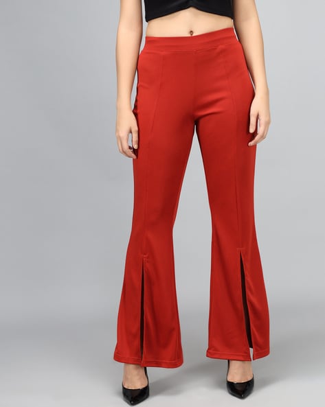 Buy BRIGHT PINK MIDSLITHEMFLARED TROUSER for Women Online in India