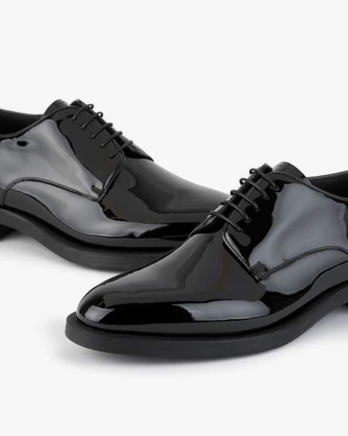 Buy GIORGIO ARMANI Solid Pattern Lace-Up Formal Shoes Black