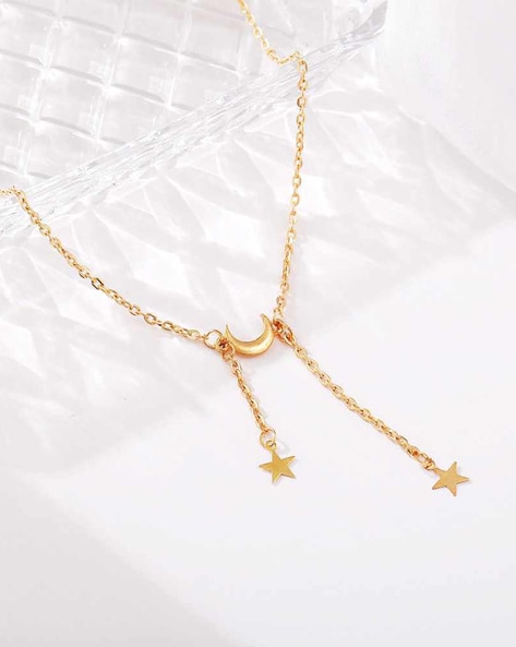 9ct Gold Crescent Moon & CZ Stars Necklace – John Ross Jewellers