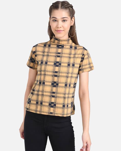 KOTTY Checked High-Neck Top