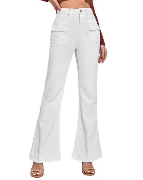 High-Rise Bootcut Jeans with Flap Pockets