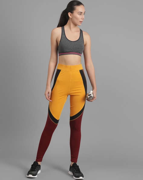 Reebok Yellow Cotton Printed Sports Leggings