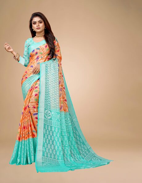 Buy Peach & Blue Sarees for Women by Choiceit Online | Ajio.com