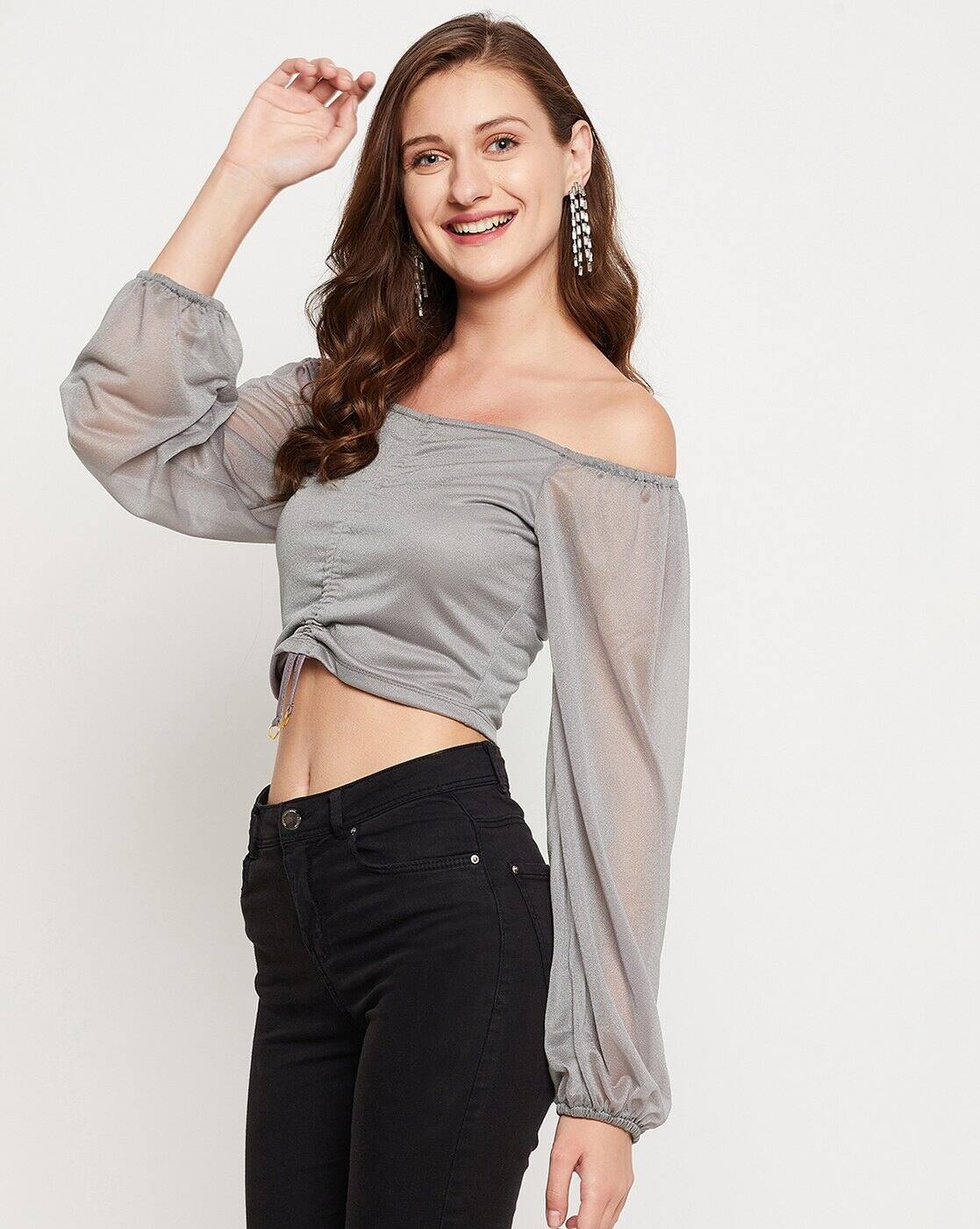 Ans Dotsloevner Shoulder Tops Gray Ans Dotsloevner Shoulder Tops