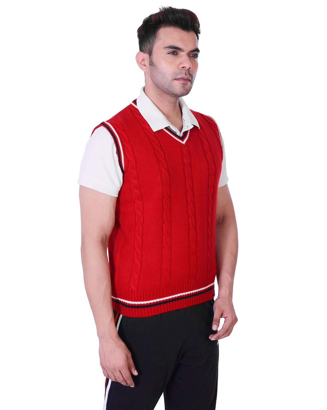 Mens red sleeveless jumper best sale