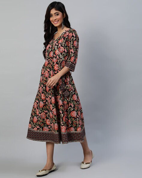 Buy Floral Print A-Line Dress with Ruched Detailing Online at Best Prices  in India - JioMart.