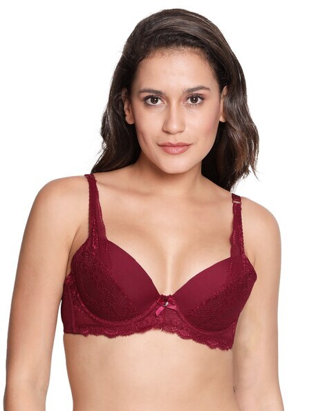 Buy online Red Solid T-shirt Bra from lingerie for Women by Susie