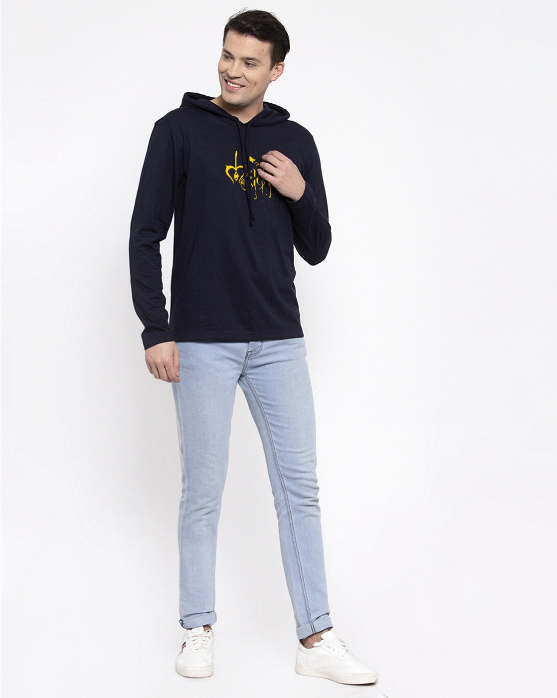 Buy Navy White Sweatshirt Hoodies for Men by FRISKERS Online