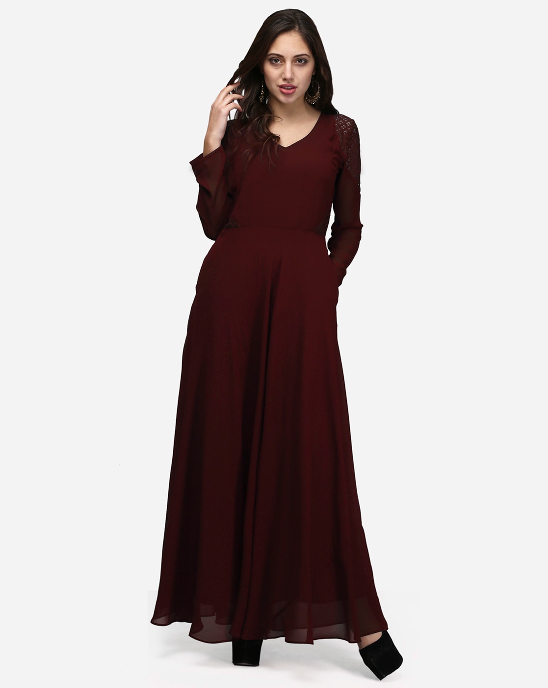 Full Sleeves Sequence Work Red Color Gown - Clothsvilla