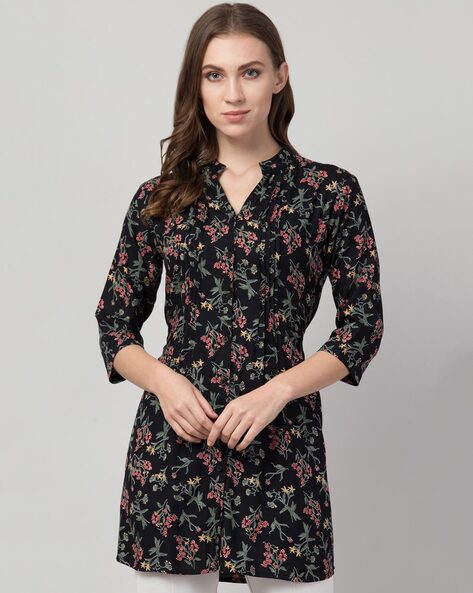 Black floral hot sale tunic top