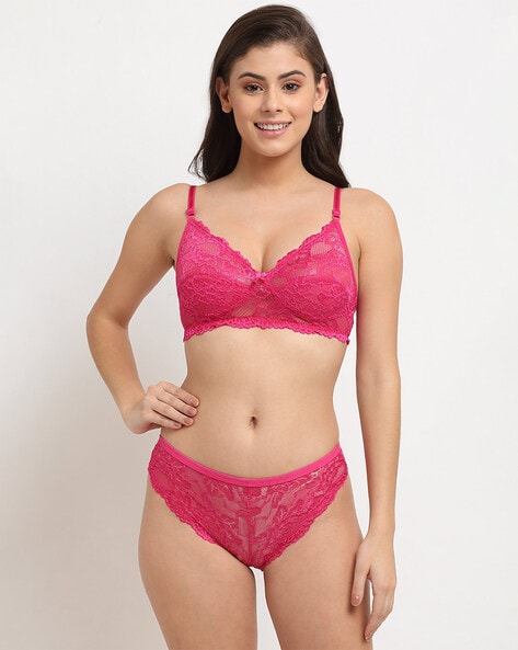 Buy ARUBA Equisite Lace Non Padded Wirefree Bra and Panty Set for Woman -  Pink Online at desertcartSINGAPORE