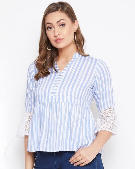 blue and white striped peplum top