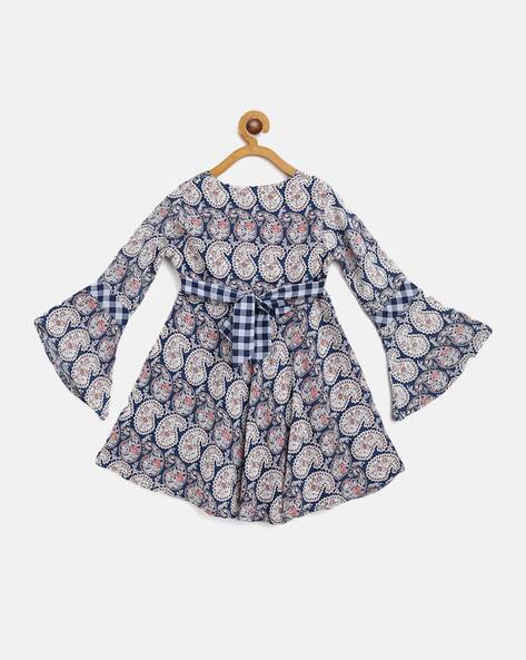 paisley print bell sleeve dress