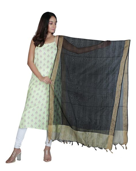 Embellished DupattaStriped Dupatta with Tassels Price in India