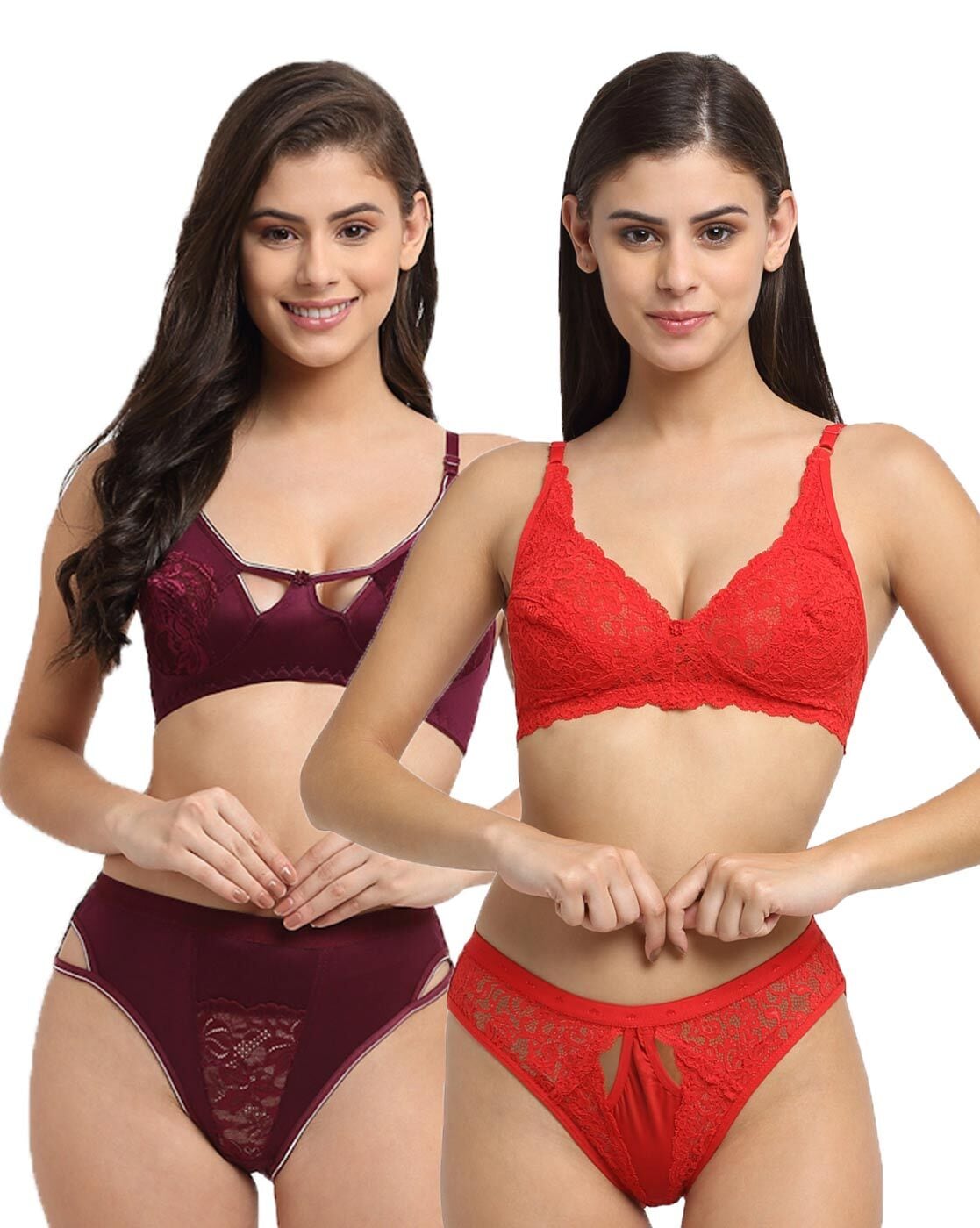 Bras N Things - Red Lace Set With Diamantés on Designer Wardrobe