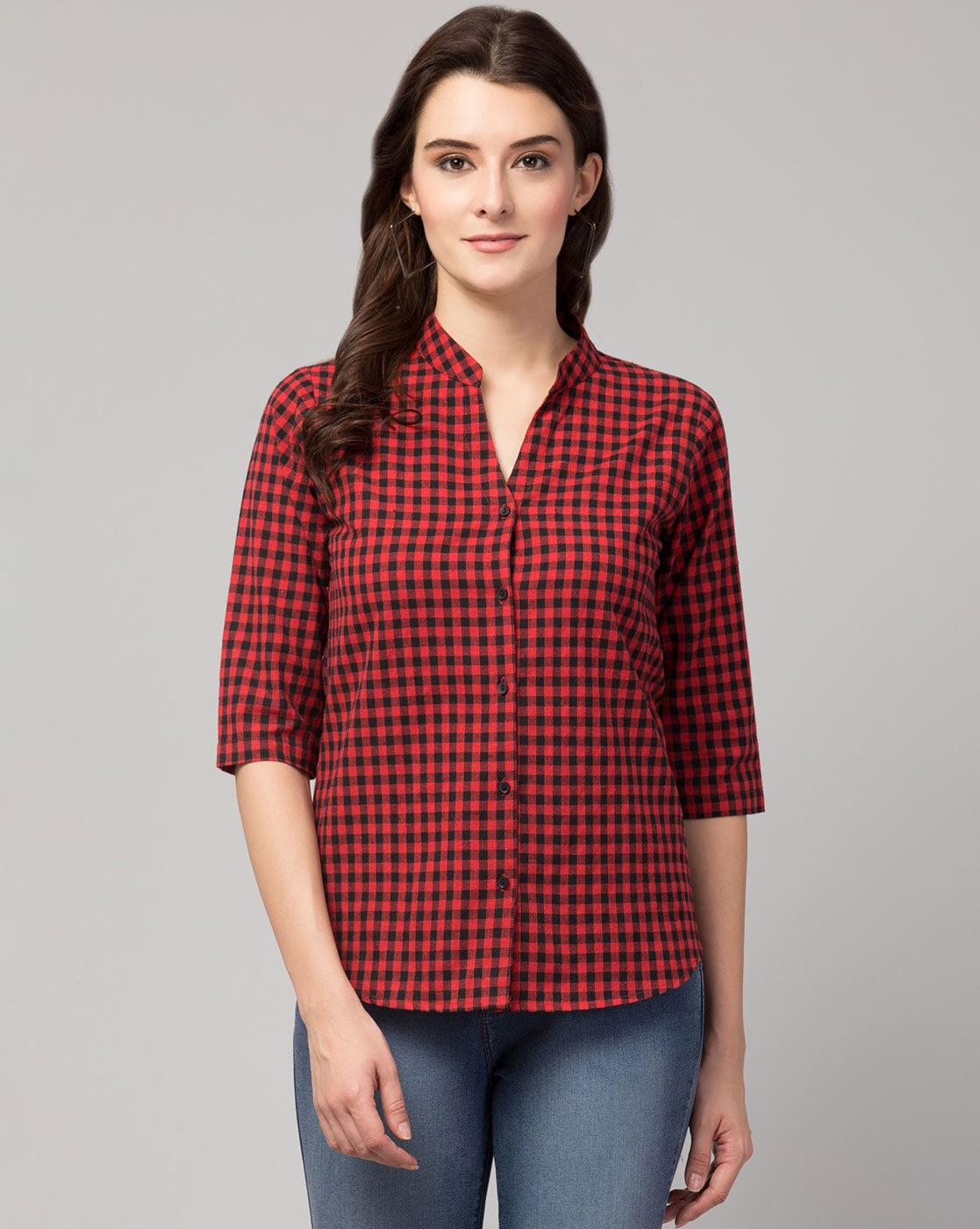 Checked Collar-Neck Shirt