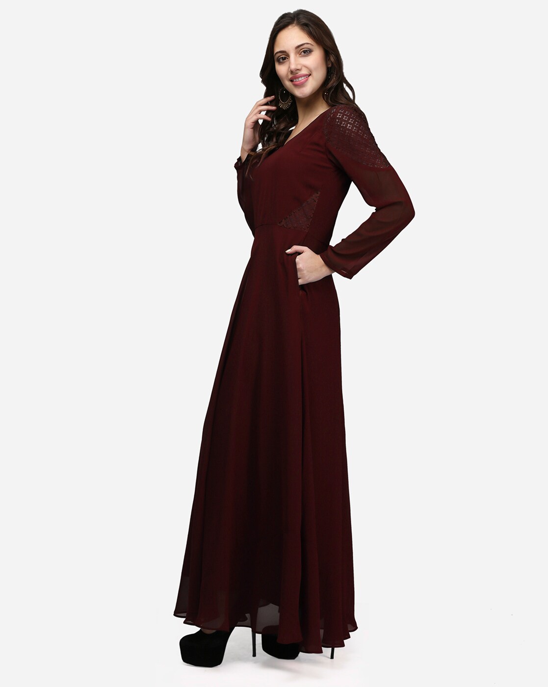 Shop Brown Rayon Embroidered Gown Party Wear Online at Best Price | Cbazaar