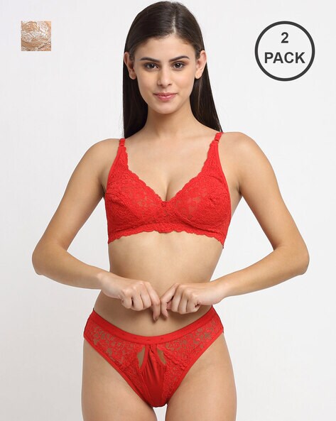 Buy online Set Of 2 Laced Bra & Panty Set from lingerie for Women by  Friskers for ₹819 at 63% off