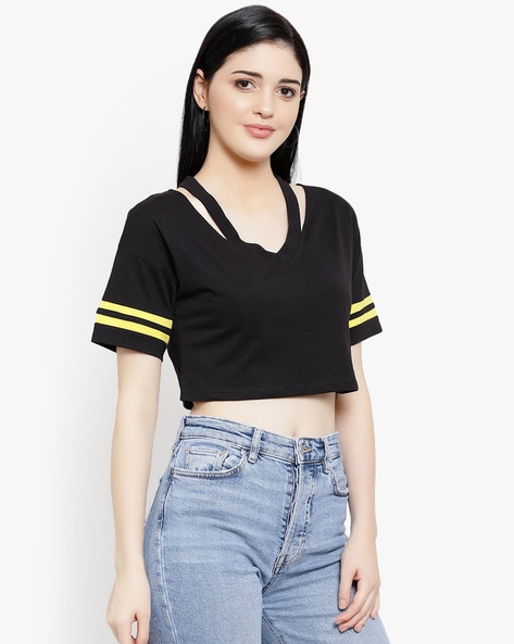 Black and yellow deals striped crop top