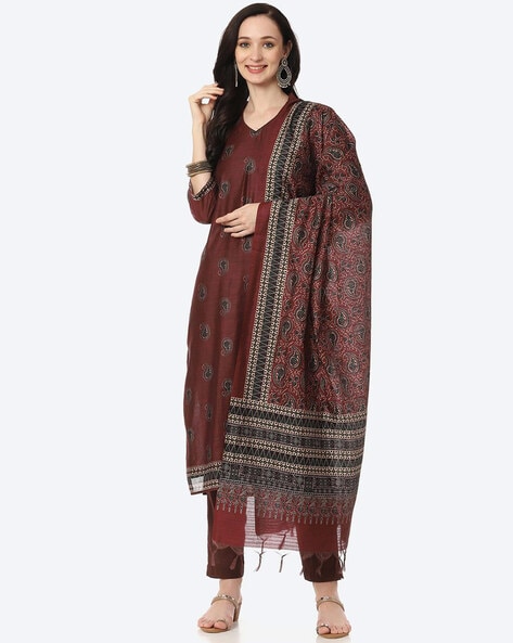 Paisley Print 3-piece Unstitched Dress Material Price in India