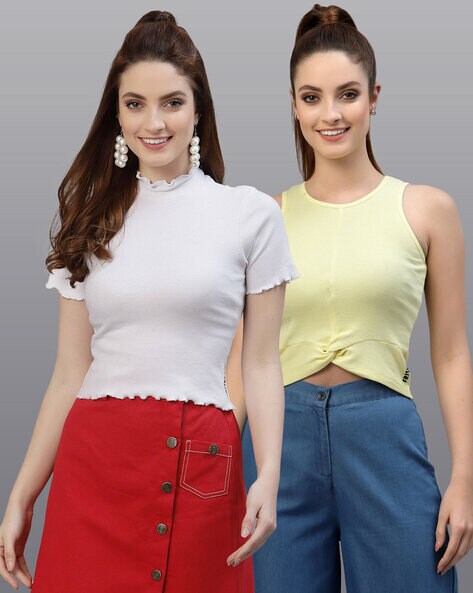 Buy White & Yellow Tops for Women by FRISKERS Online