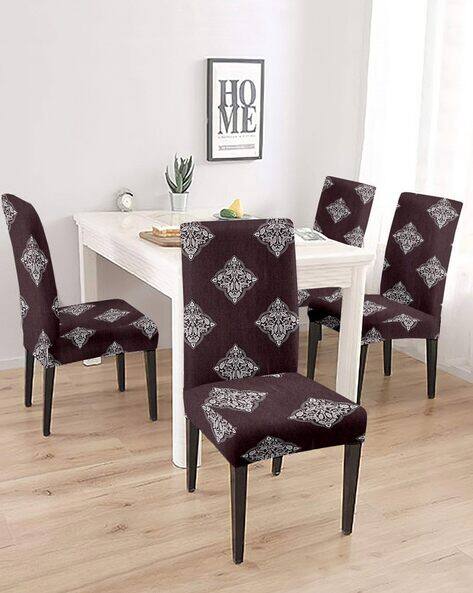 Cortina Eyelet Curtain Pack of 4 Dining Chair Slip Covers Block Print