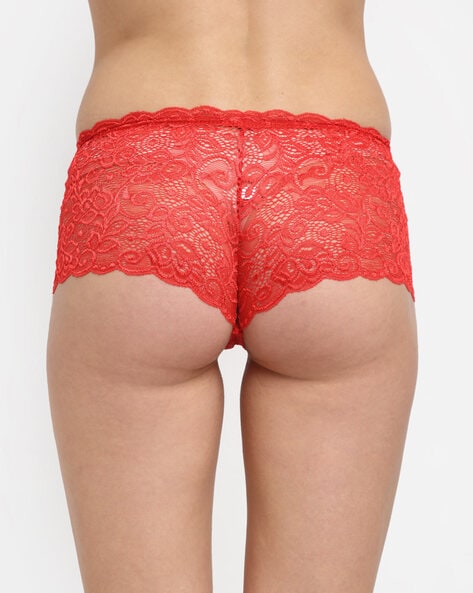 Black, Red Polyester, Spandex Floral Lace Boyshort Panties at best price in  New Delhi