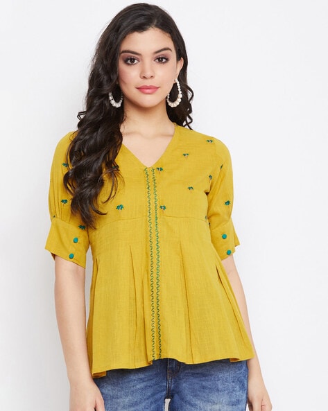 Buy WINERED Embroidered V-neck Top | AJIO